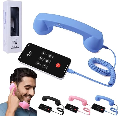 Miniatura 8 de Auricular retro para iPhone, teléfono retro 2026 para teléfono celular, tableta, laptop, auriculares con llamada cómoda, con botón de respuesta