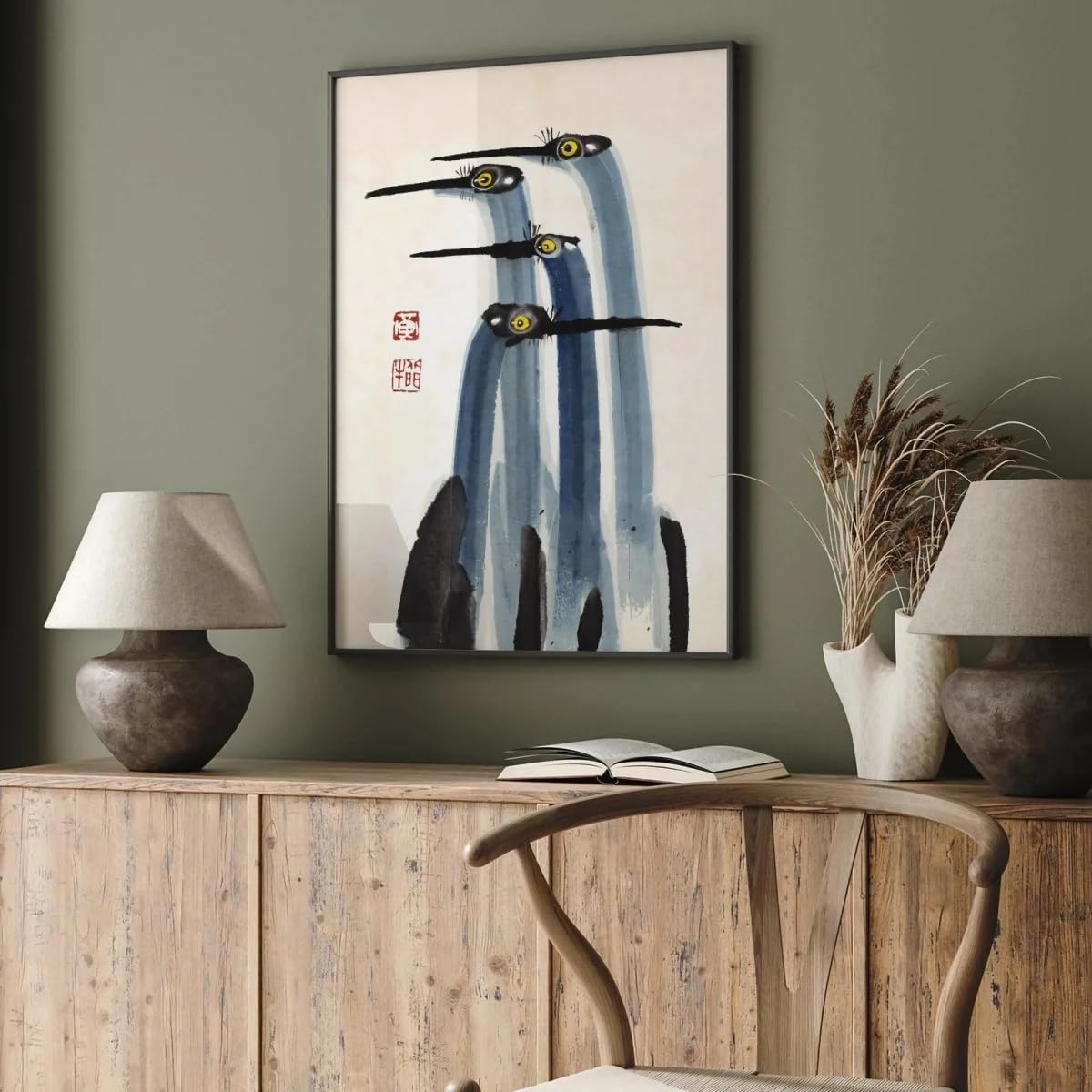 LTjiajuypd Vintage Japanese Antique Crane Canvas Print Poster Farmhouse Art Prints Living Room Bedroom Wall Home Decor(40x55cm)