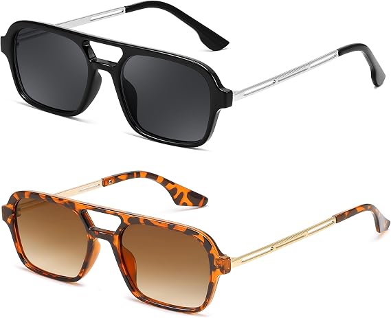 FEISEDY Vintage Square 70s Flat Aviator Sunglasses Women Men Metal Design Shades B2752