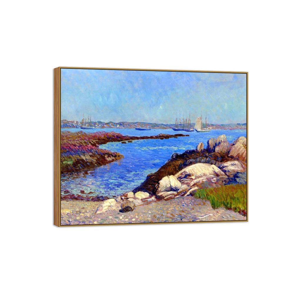 SDYSKKUG William Glackens Canvas Wall Art Prints for Living Room. Harbor 2. 85x70cm Wood Frame