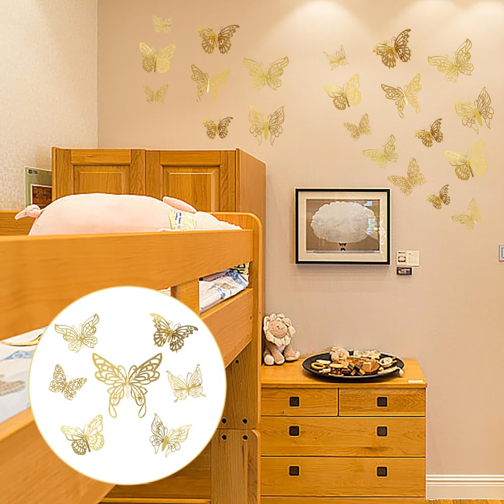 24 Adesivi Murali Farfalle 3D Oro Rosa – Rimovibili, Dimensioni Variabili, Decorazione Per Camere E Feste - 5