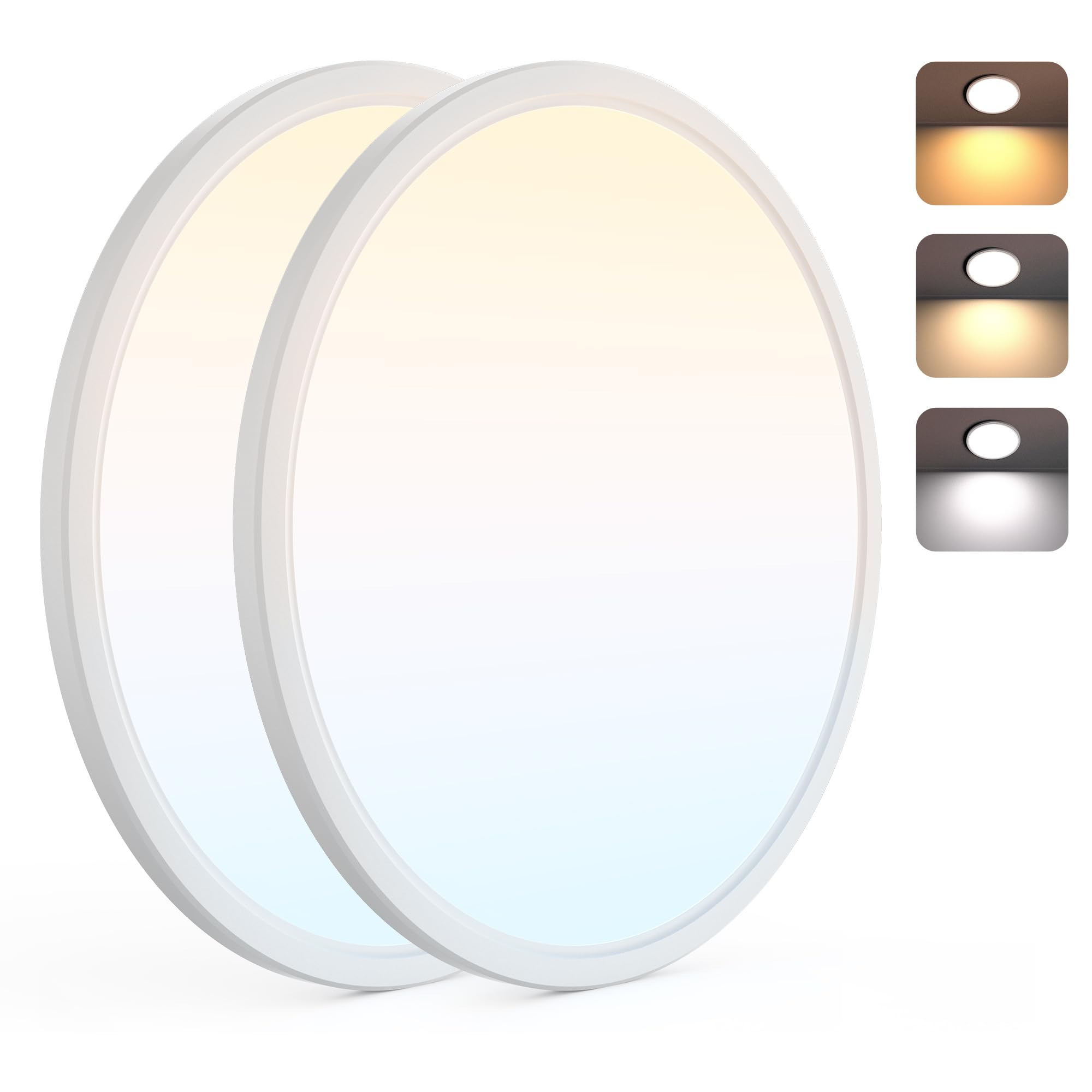 Photo 1 of BrizLabs Flush Mount Ceiling Light 12 Inch with 3CCT Selectable (3000K/4000K/6500K), Eye Protection, Flicker-Free/Buzz-Free, Round Light Fixture for Bedroom, Kitchen, Dining Room (White), 2 Pack