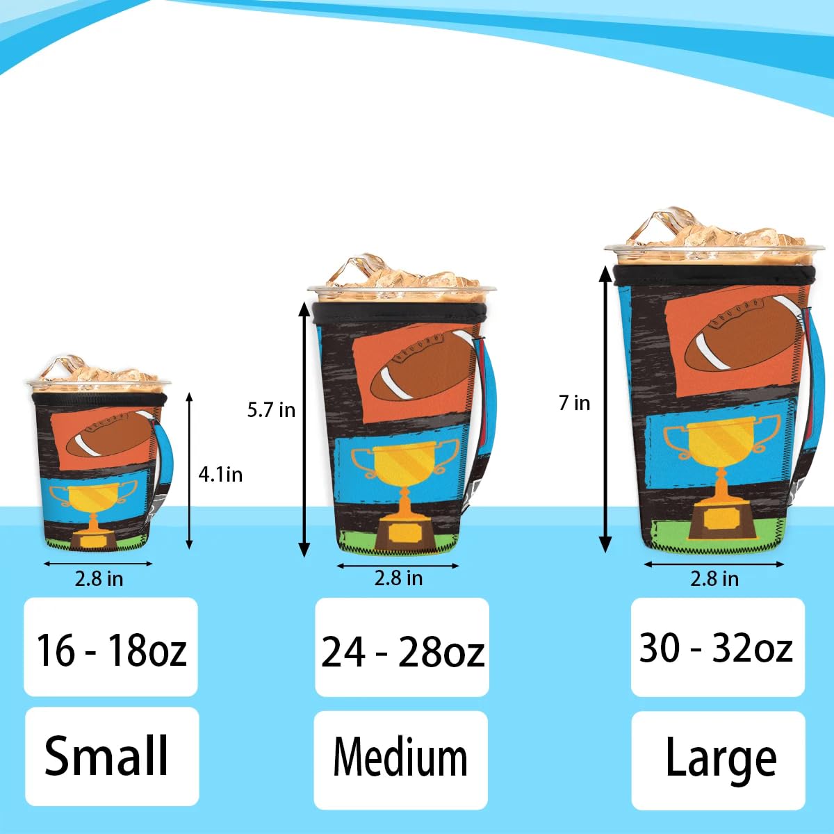Cartoon Football Tennis Basketball M Reusable Iced Insulator Coffee Sleeves Neoprene Insulated Sleeves With Handle Coffee Sleeves for Iced Coffee Cups Drinks