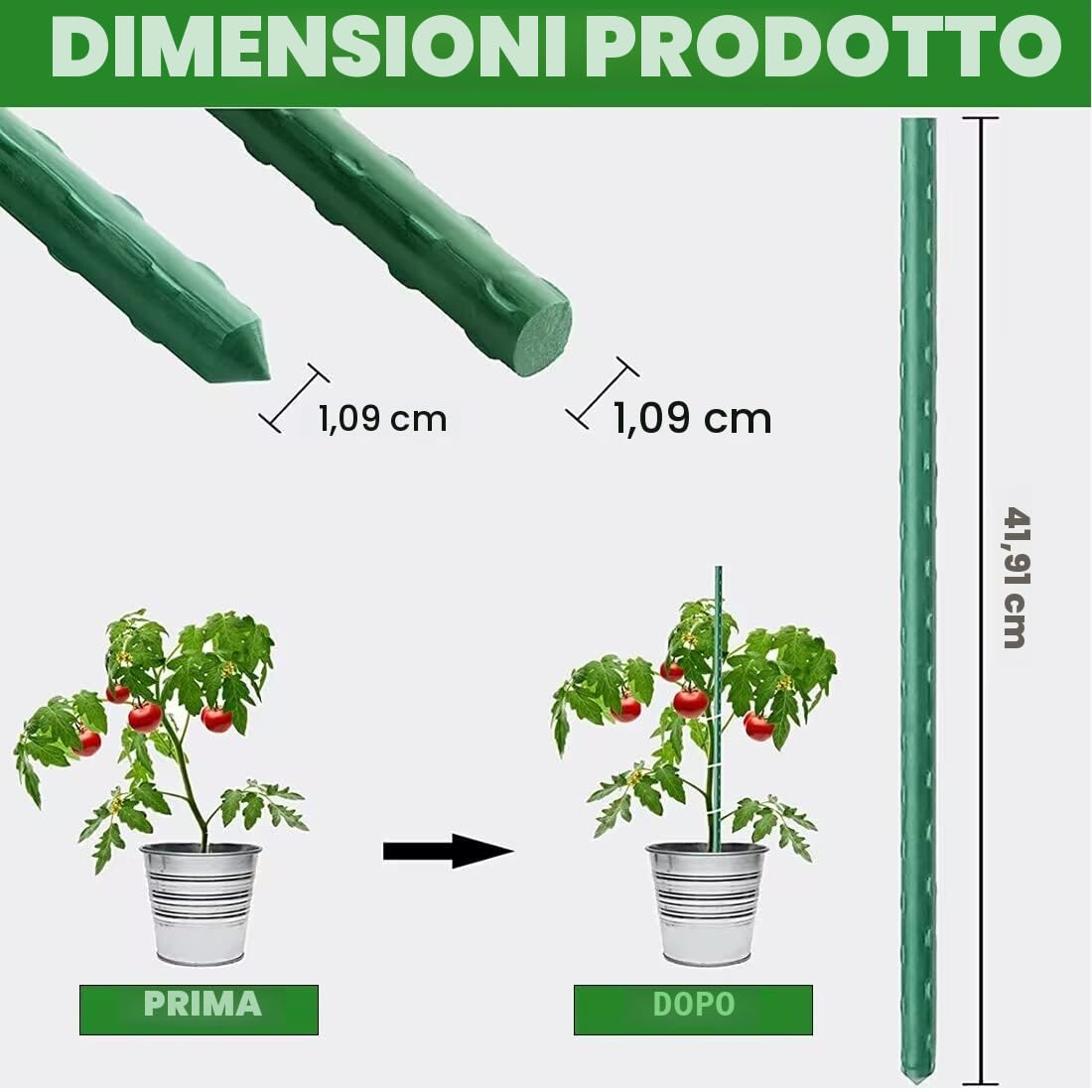 Pali per piante da giardino Bastoncini di supporto per piante verdi 20PZ Bastoncini per la coltivazione di piante con connettore Canne da giardino Pali di supporto per viti per fiori, verdure e