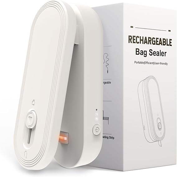 Mini Bag Sealer and Cutter, 1800mAh Rechargeable Chip Bag Sealer Handheld Heat Seal, 3 Heat Modes, Magnetic & Hanging Design, Portable Bag Sealing Machine for Heavy Duty Plastic Snack Cookie Bag