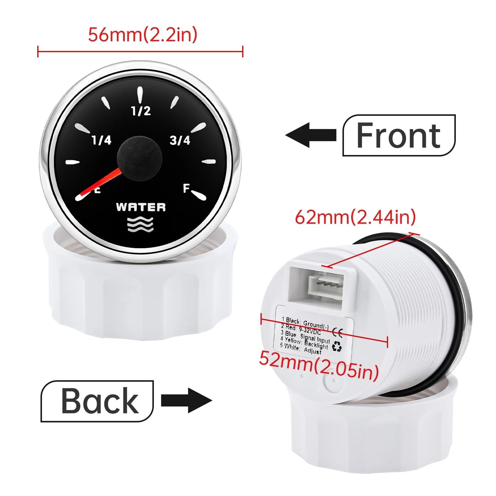 0-190 Ohm/240-33ohm Czujnik poziomu wody ze wskaźnikiem 52mm z 7-kolorowym podświetleniem Wskaźnik poziomu wody w zbiorniku Łódź Samochód Niezawodny zamiennik(0-190 Ohm,500mm SensorXGauge)
