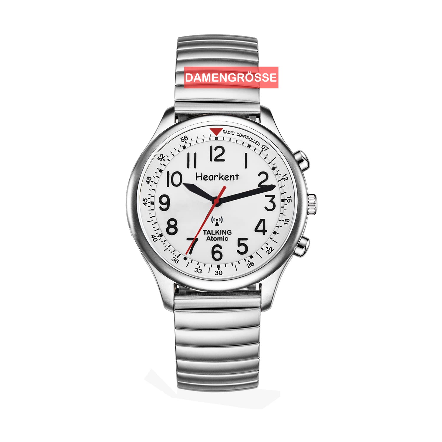 Hearkent Orologio parlante da donna per anziani ciechi con disabilità visiva, voce forte e chiara, parla tedesco, argento, Bracciale