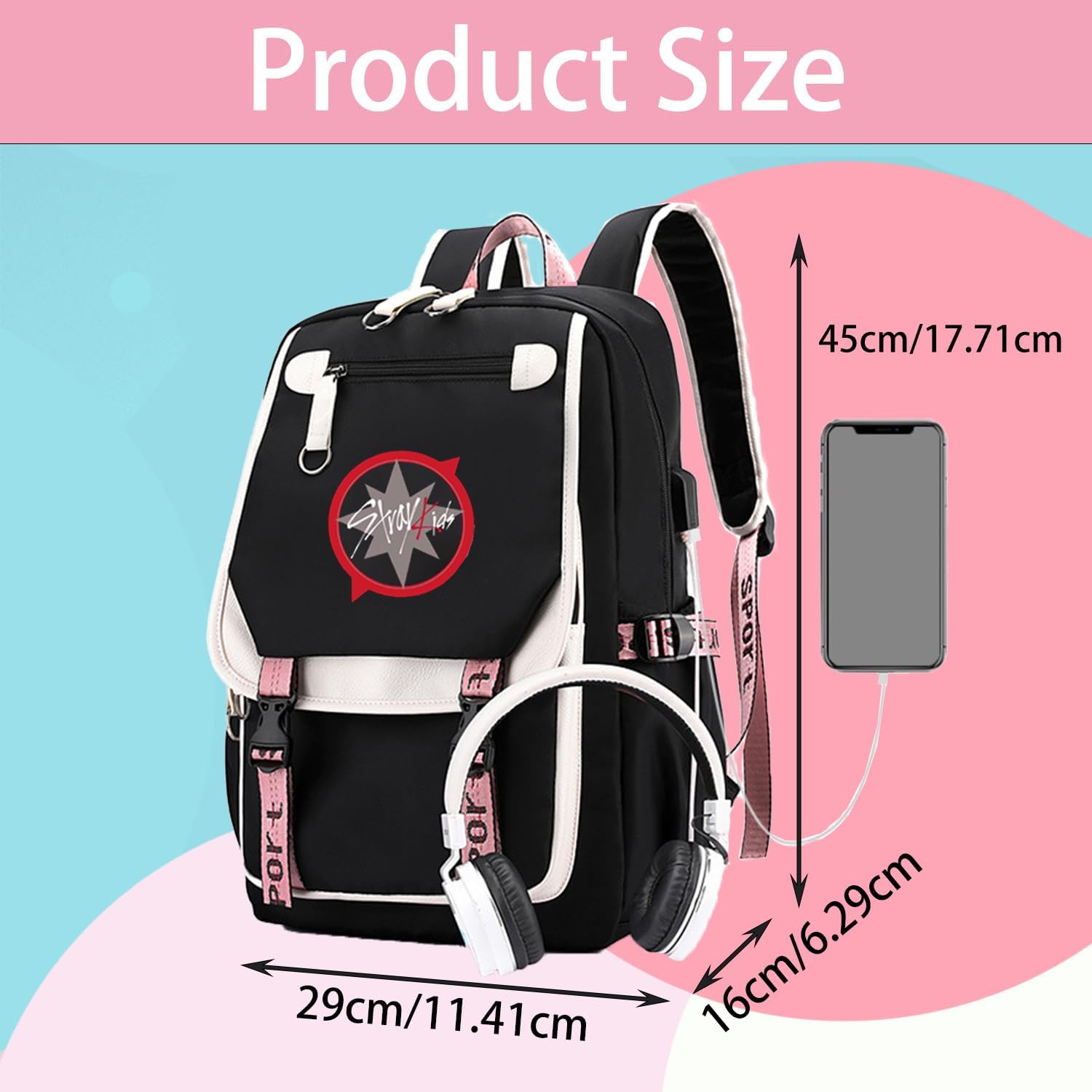 StrayKids Backpack, Stray Kids School Backpack For Teenagers, StrayKids Large Capacity Backpack, StrayKids School Backpack, StrayKids Kid Friendly Backpack StrayKids Merch., Multicolored, M