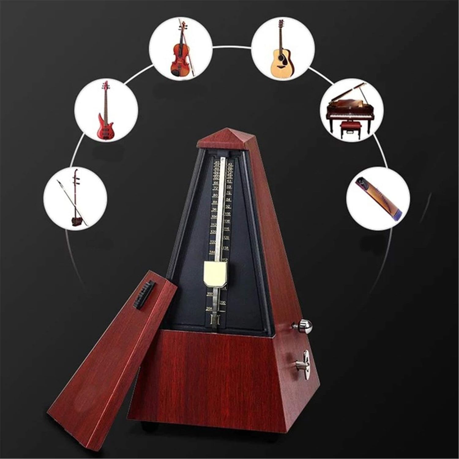 Mechanisches Metronom, Turm-Gitarren-Metronom, Glockenring, Klavier, Violine, Rhythmus, mechanisches Pendel für Klavier, Gitarre, Trommel, akustischer Klickglockenring (Farbe: dunkles Holz)