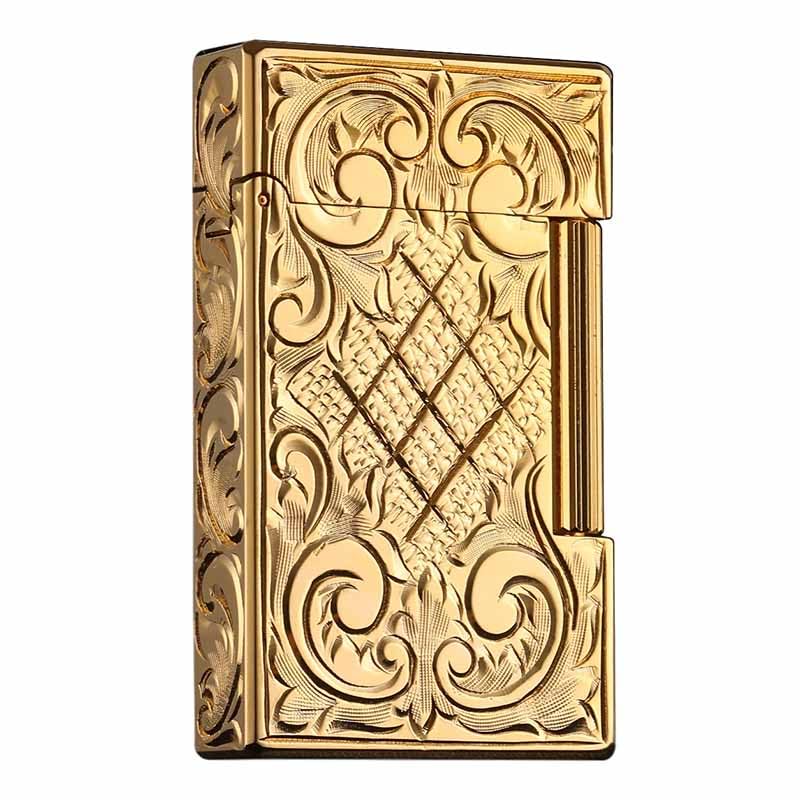 Classic Brass Lighter Butane Hand Engraved Side Slide Lgnition Refillable Soft Flame Lighter for Men Dad Husband Collect