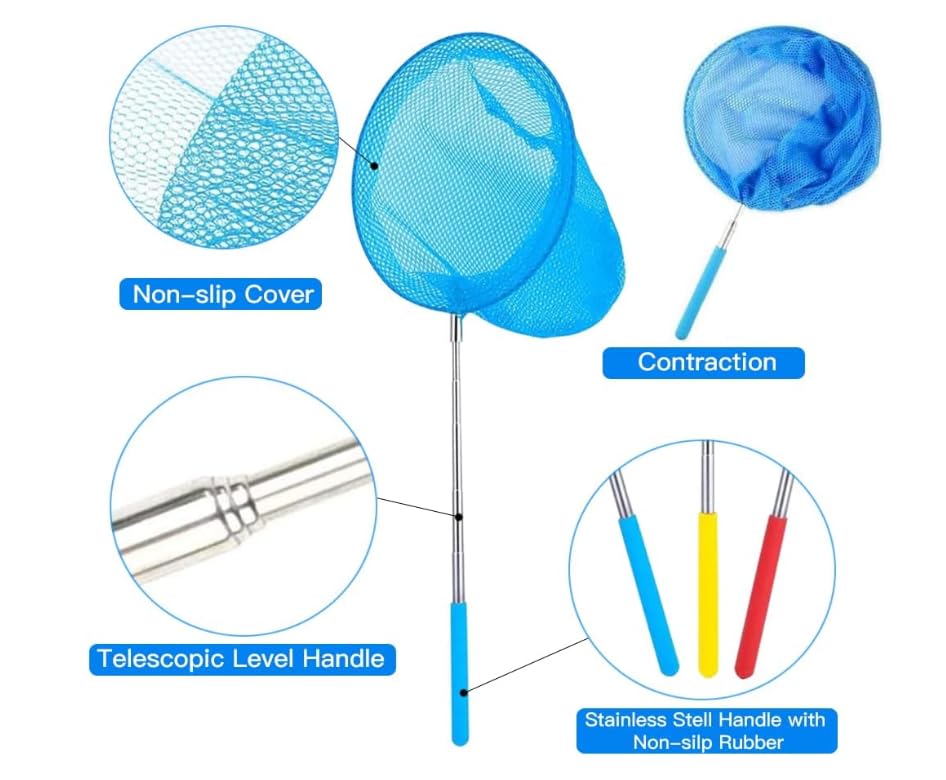 Set De 2 épuisettes Télescopiques Extensibles – 86 Cm, Mailles Nylon, Manche Caoutchouc, Pour Pêche, Papillons, Activités Nature