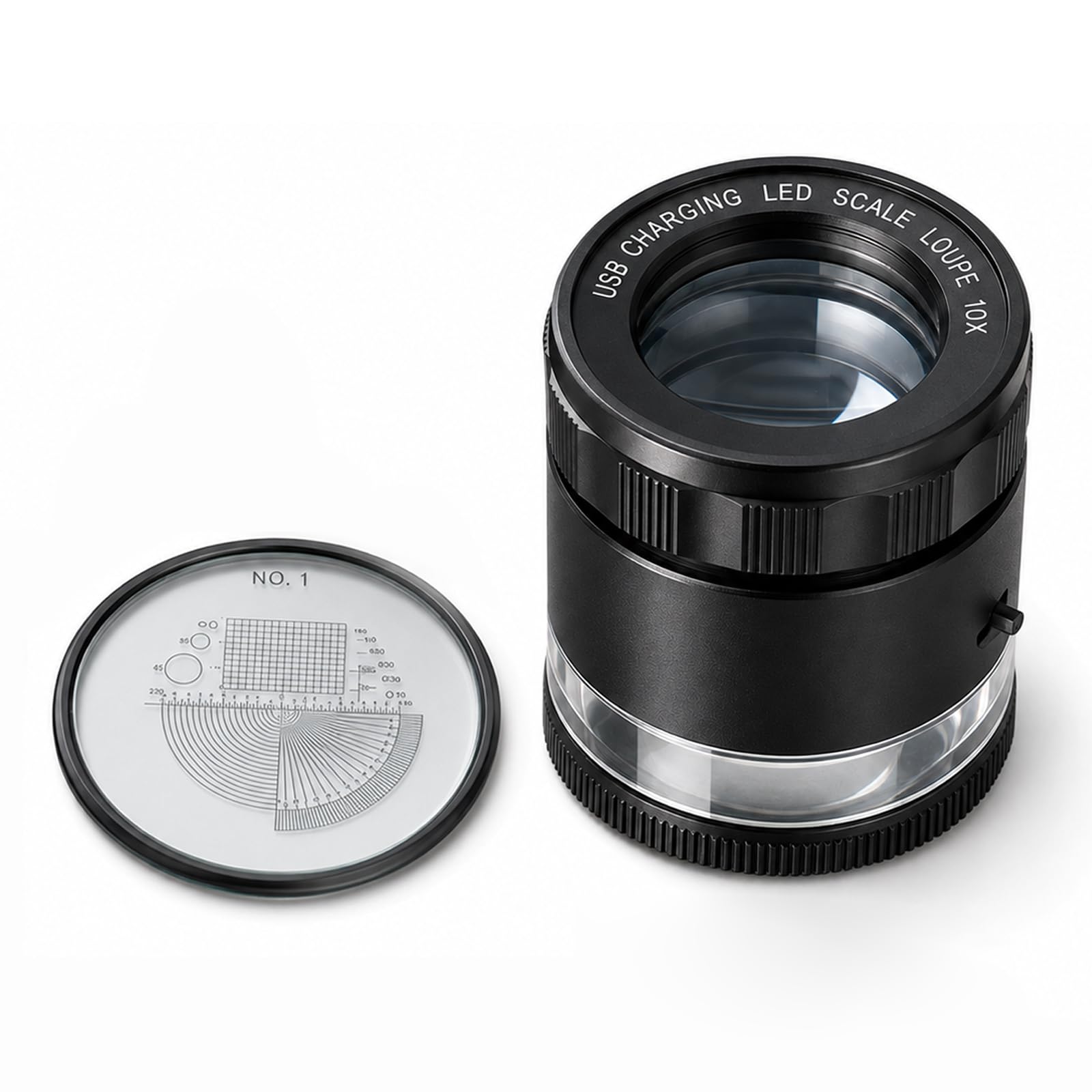 Loupe de bijoutier 10x avec échelle Rechargeable lumières LED lentille 25mm