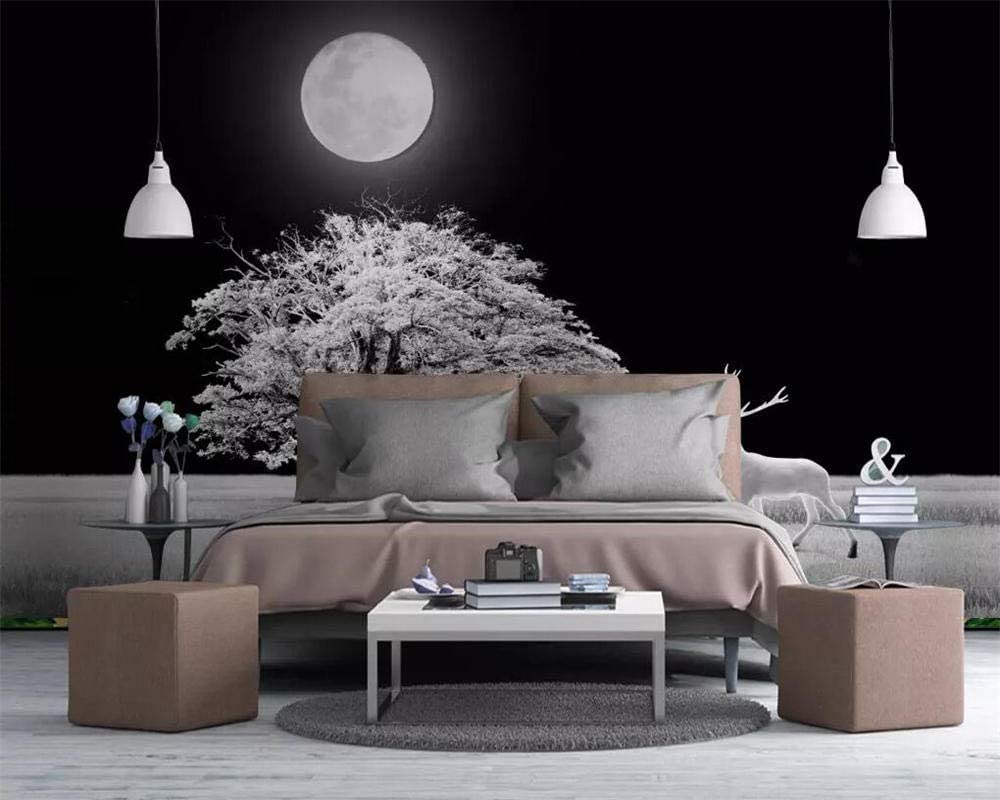 Papier peint 3D wapiti pour chambre coucher et salon sticker mural design lune