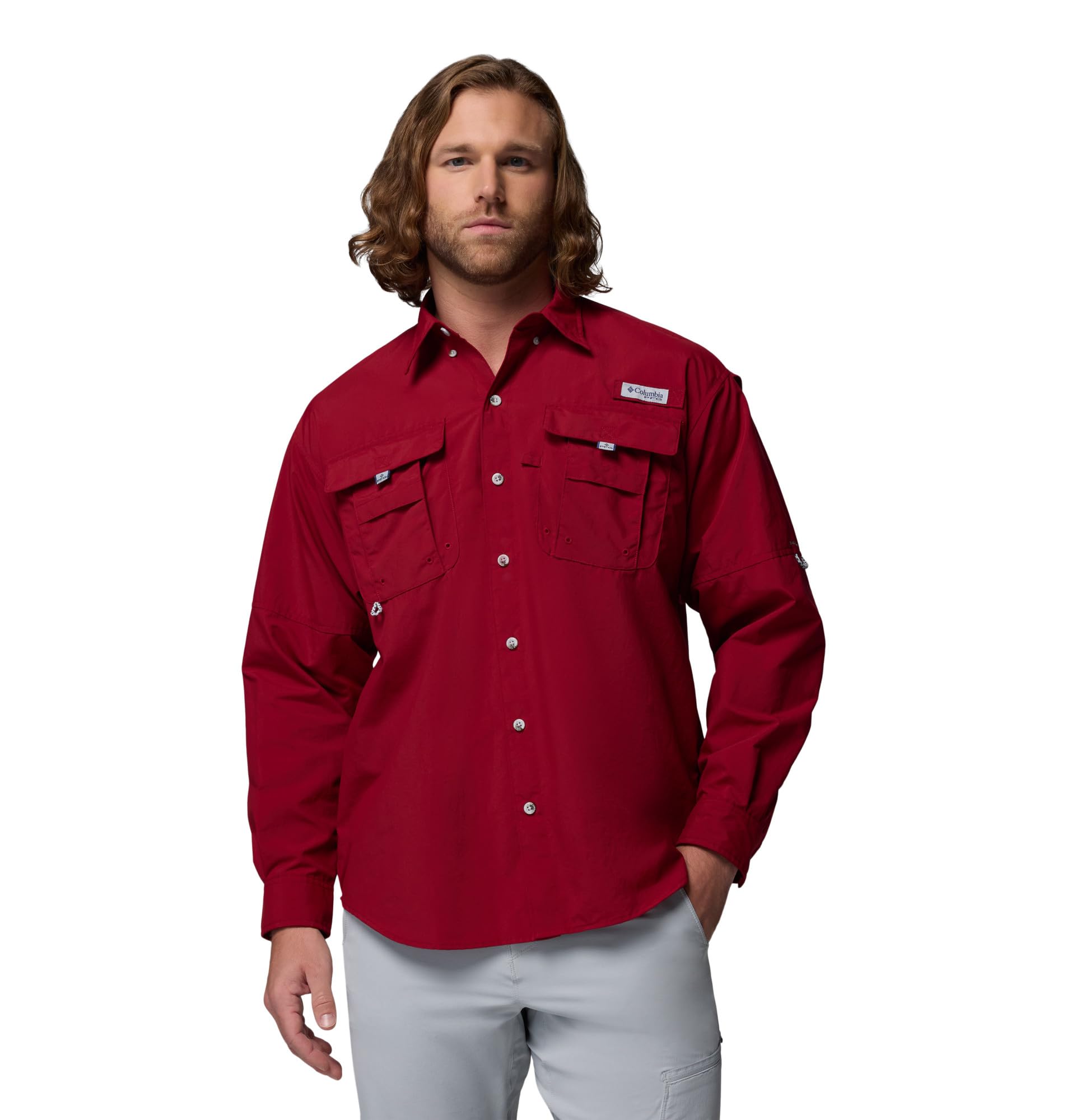 Columbia Men's PFG Bahama II Long Sleeve Shirt, Beet, Large