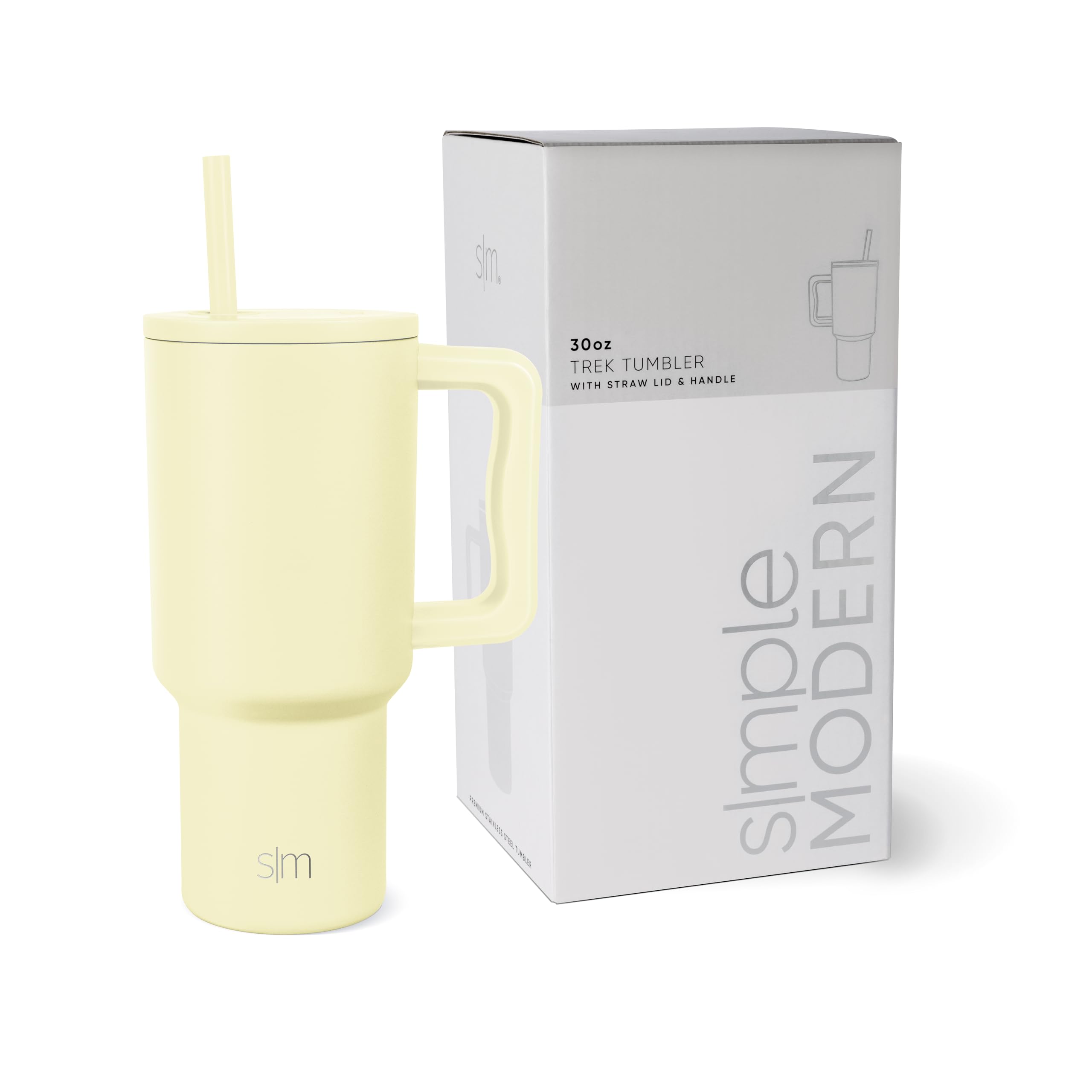 Simple Modern 30 oz Trek Tumbler with Handle and Straw Lid | Cup Holder Friendly Insulated Stainless Steel Travel Mug | Buttercup