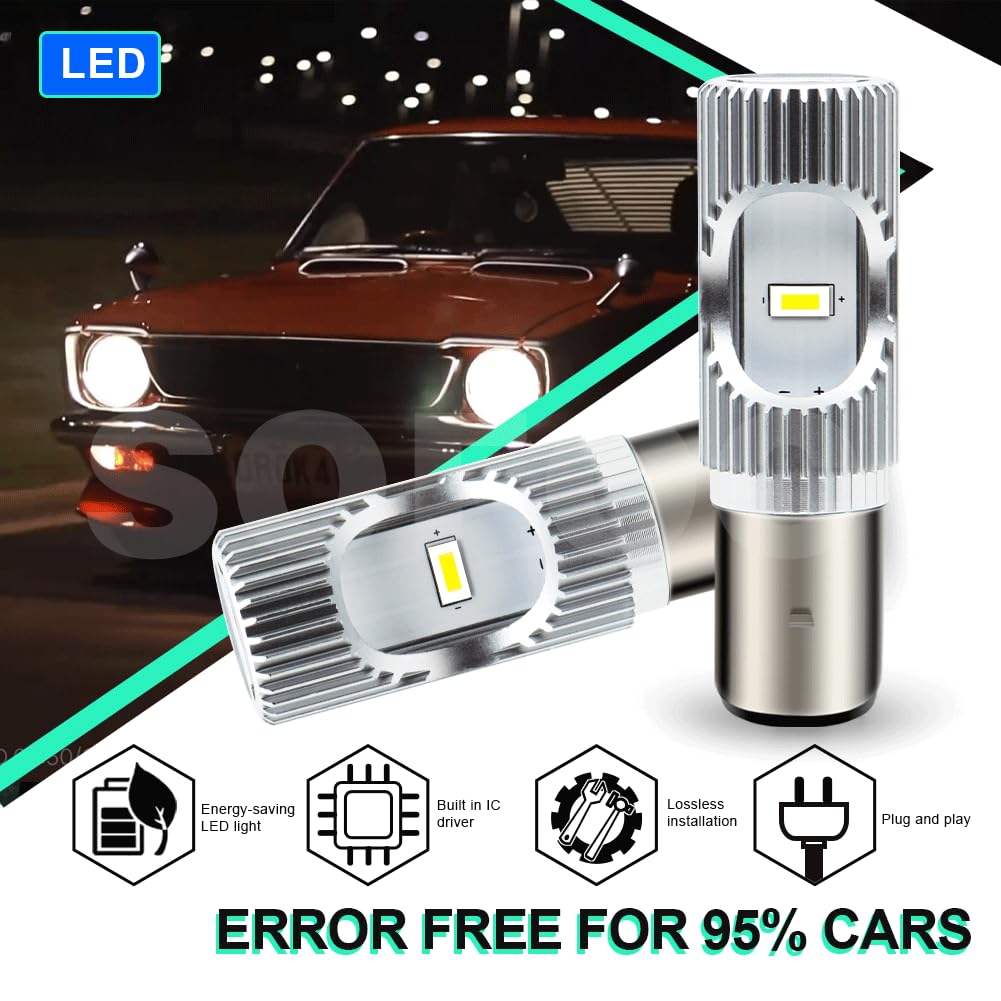 SOFOC S2 BA20D Lampadina LED per Faro Moto/Auto Bianco Freddo 6500K 6V 12V 24V Compatibile con 6-30V AC/DC 2000LM 300% Più Luminosa dell'Alogena Anabbagliante/Abbagliante 2SMD 1pcs