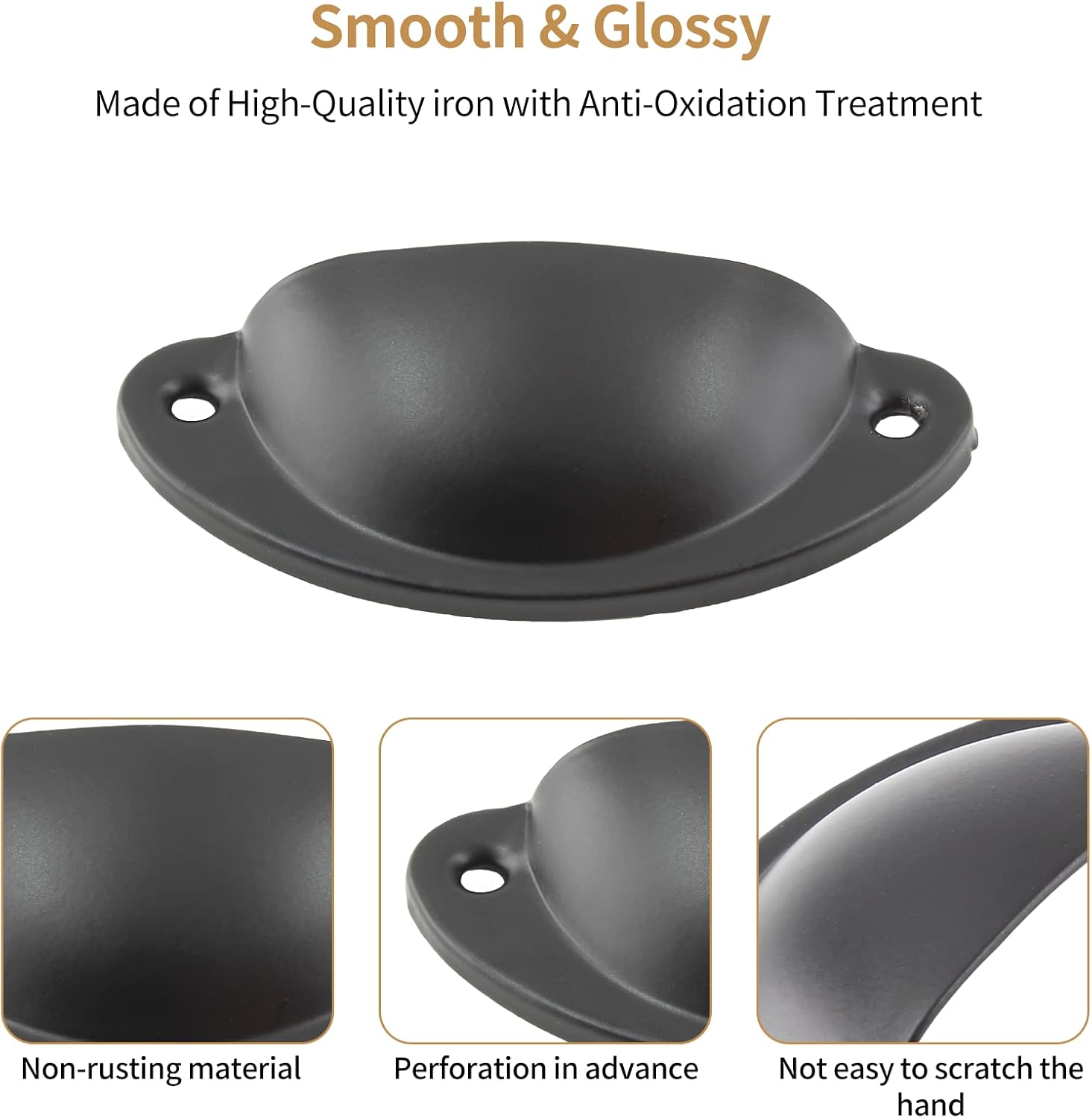 Bivethoi 20 Pack Cabinet Bin Cup Pulls Black Half Moon Drawer Pulls, 2-5/8 Inch / 67mm Hole Center Dresser Pull Hardware Shell Pull Handles, Metal Cupboard Handles for Kitchen Closet Furniture