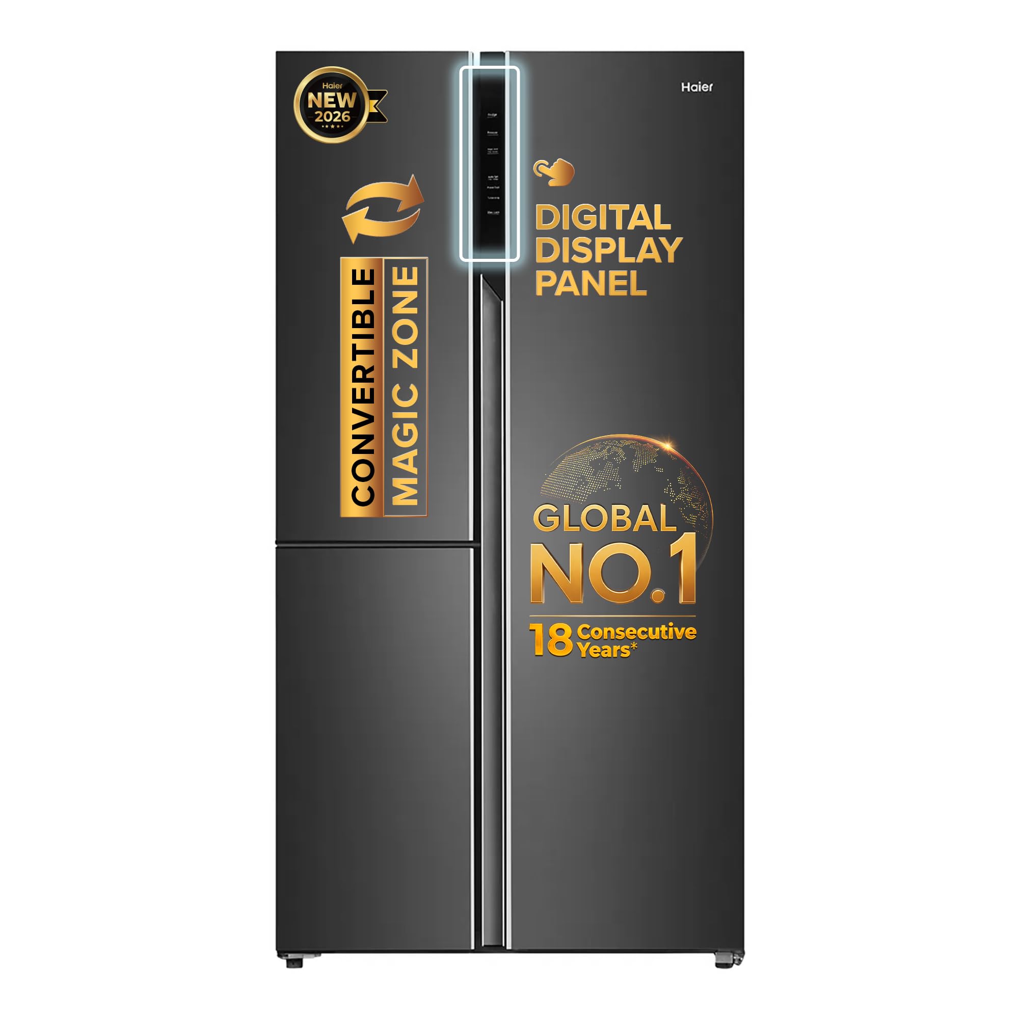Haier 598 L 3 Star Frost Free Expert Inverter 3-Door Side by Side Refrigerator (HRT-683GK, Graphite Black, Magic Convertible, Deo Fresh Technology, 2026 Model)