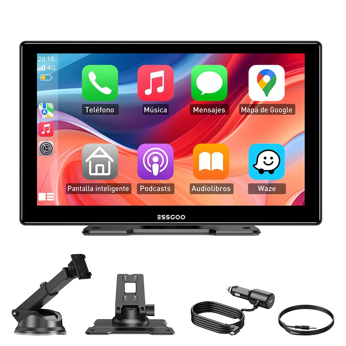 A-pple CarPlay y Android Auto IPS de 9 Pulgadas,Mirror Link,Compatible con Llamadas Manos Libres, asistentes de Voz Siri y G-oogle,Compatible con múltiples Modelos de automóviles
