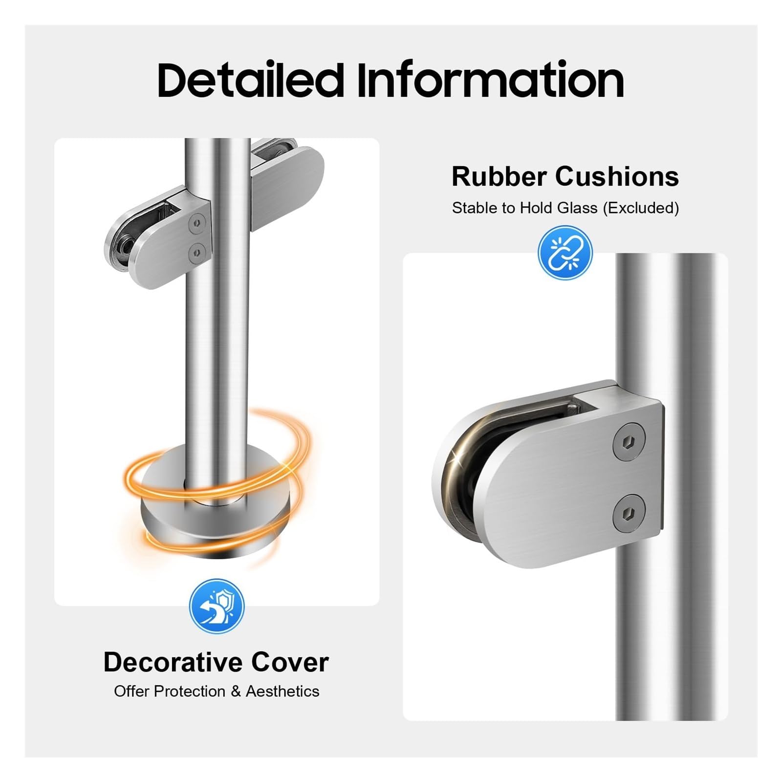 Ringhiera in acciaio inox da 90 cm con morsetti in vetro per 10-12 mm, per la sicurezza di giardino, piscina e balcone, design elegante