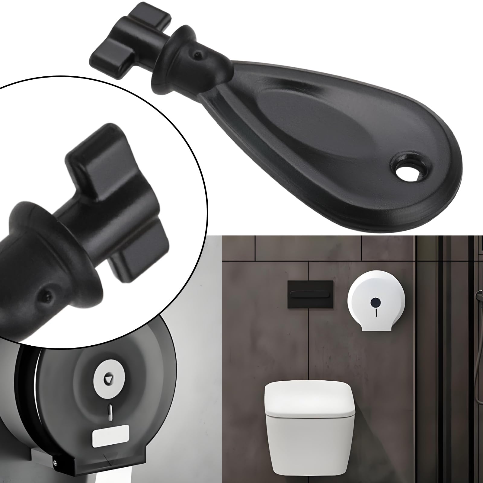 ECSiNG 2 pezzi di carta igienica dispenser di carta igienica chiave di ricambio porta asciugamani di carta chiave di ricambio per casa ufficio pubblico 53 x 24 x 15 mm nero