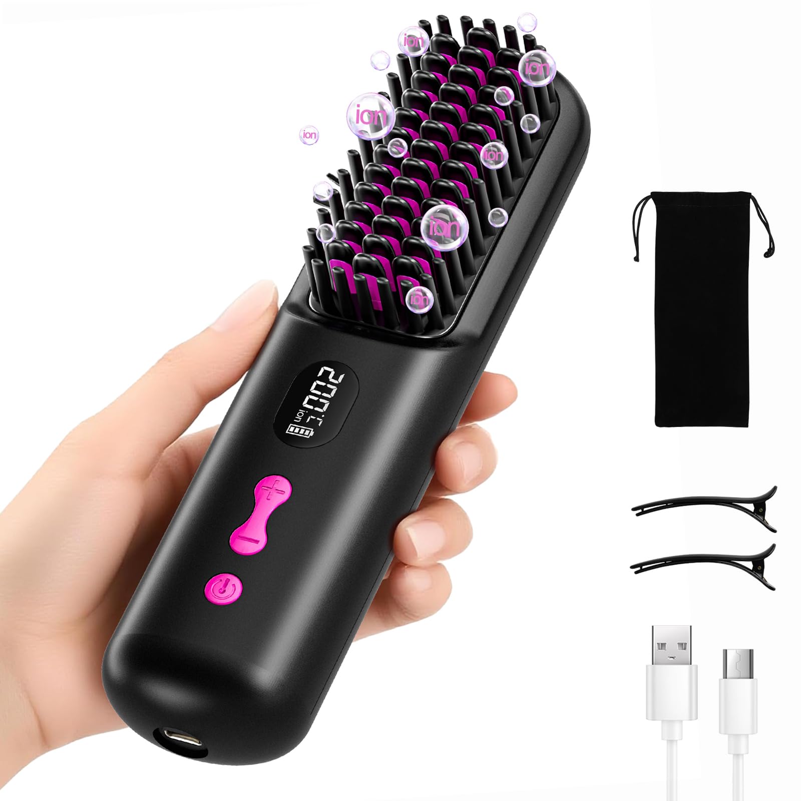 Brosse Lissante Sans Fil 9600mAh, Brosse Chauffante Cheveux Court