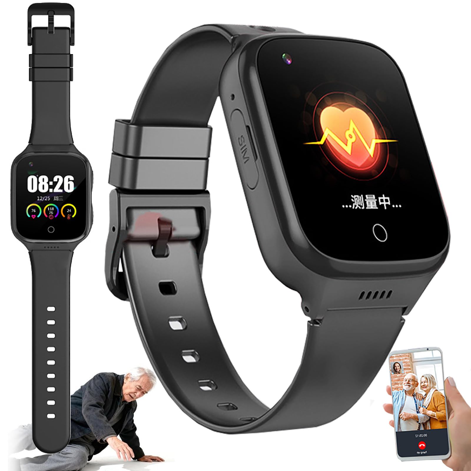 Reloj inteligente para personas mayores, detección de caídas, posicionamiento GPS, llamadas telefónicas 4G SOS, videollamadas HD, asistente de voz IA, ideal para el cuidado de la demencia y el