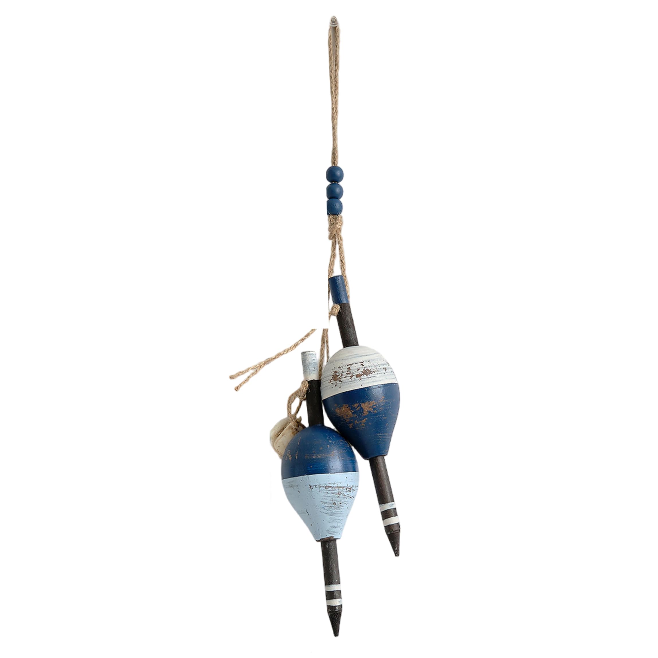 Hperu Nautical Wall Decor, Small Vintage Wooden Buoy Decor, Nautical Coastal Hanging Ornament, Mediterranean Style, Blue, Buoy