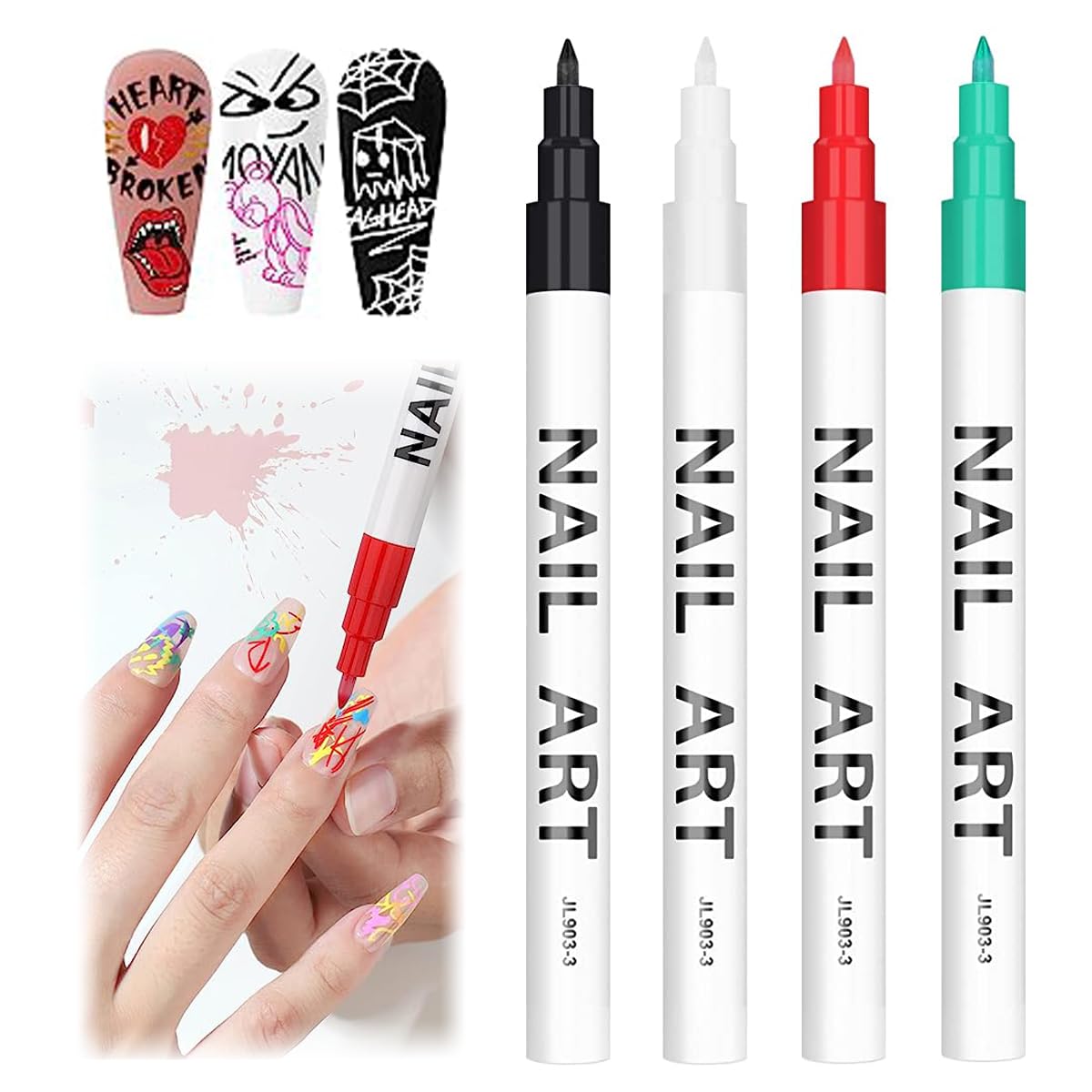 Goodern4 Colors Nail Art Painting Pen Set,Waterproof Nail Polish Pen Quick Dry Nail Painting Pen,Nail Point Graffiti Dotting Liner Pen,DIY Nail Art Beauty Adorn Manicure Tools-Style A