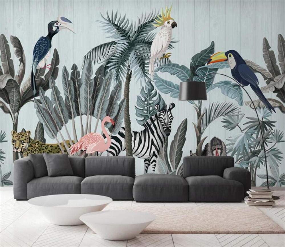 Papier peint panoramique plante tropicale et flamant nordique premium 350x245 cm