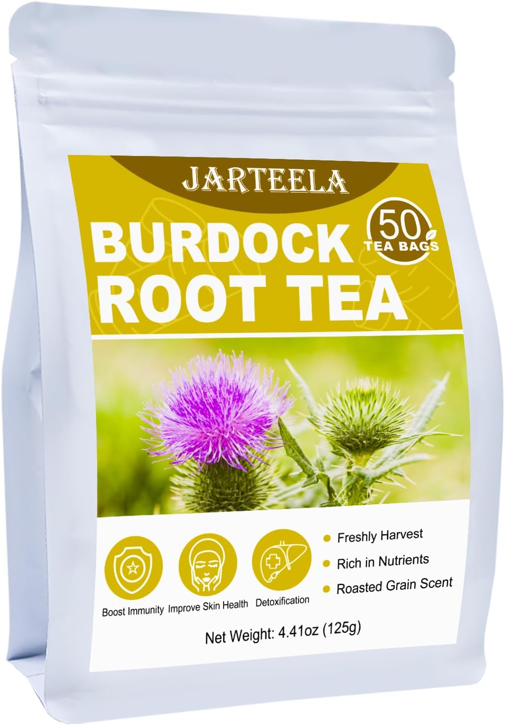 Jarteela - Burdock Root Tea Bag, 2.5g x 50 Count - Natural Burdock Root Tea - Premium Herbal Tea Bags for Helping Digestion - Caffeine-free & No Additives