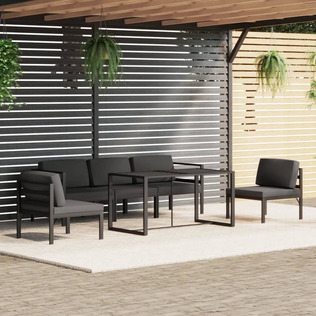 Juego modular de jardín de 6 piezas de aluminio antracita con cojín de asiento y respaldo, soporta hasta 110 kg por asiento, para configuraciones flexibles en exteriores