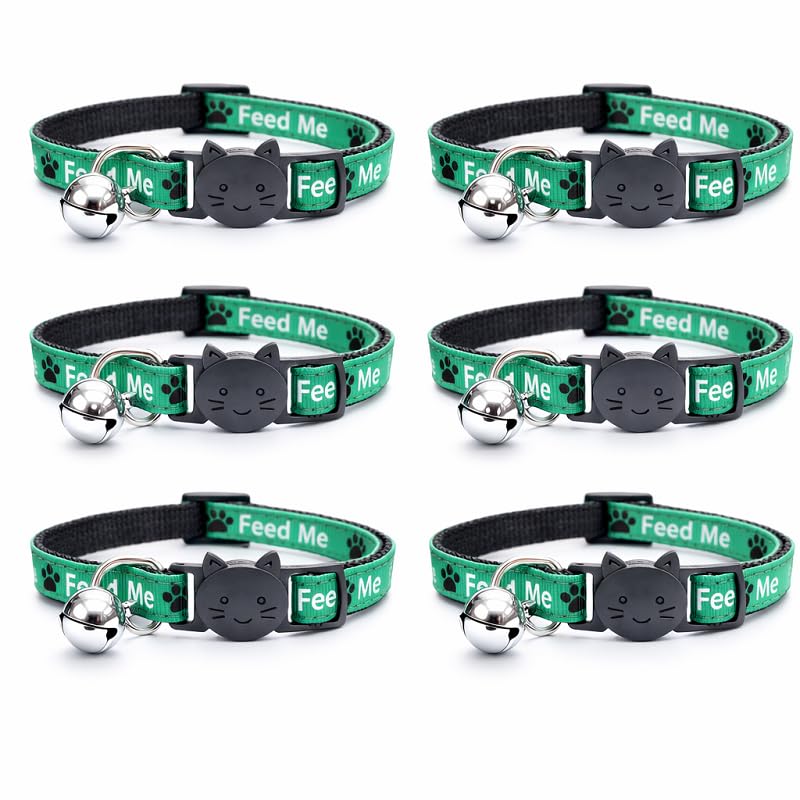 Worded Cat Collars – Please Do Not Feed Me, I Am Microchipped | Safe Quick Release Breakaway Buckle | Zacal Cat Collars (Pack of 6, Green, Please Do Not Feed Me)