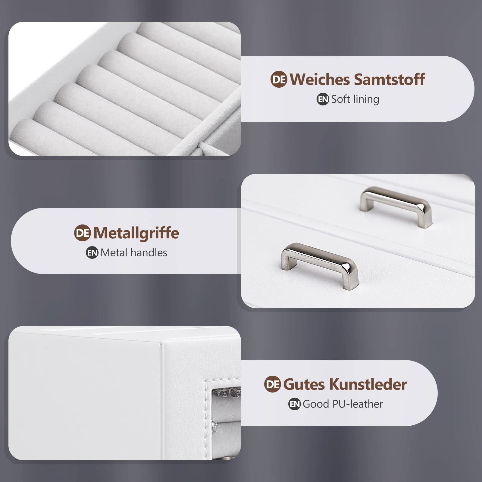 Joyero Grande con Vitrina para Mujer: 8 Cajones para Joyas | Organiza Collares Anillos Relojes y Pendientes-Tocador y Dormitorio-Frontal de Cristal para una Selección Rápida-Blanco
