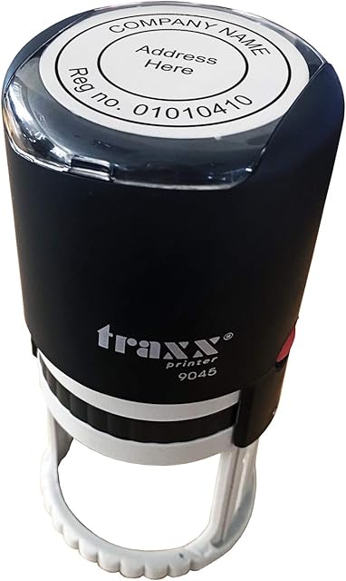 Traxx 9045 Company Custom Made Circular Self Inking Stamp - Large Size 45mm x 45mm Professional Business Rubber Stamp in Black Ink