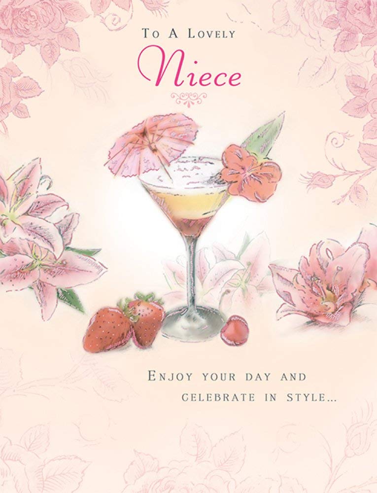Piccadilly Greetings GLITTER COATED COCKTAIL & STRAWBERRIES TO A LOVELY NIECE BIRTHDAY GREETING CARD