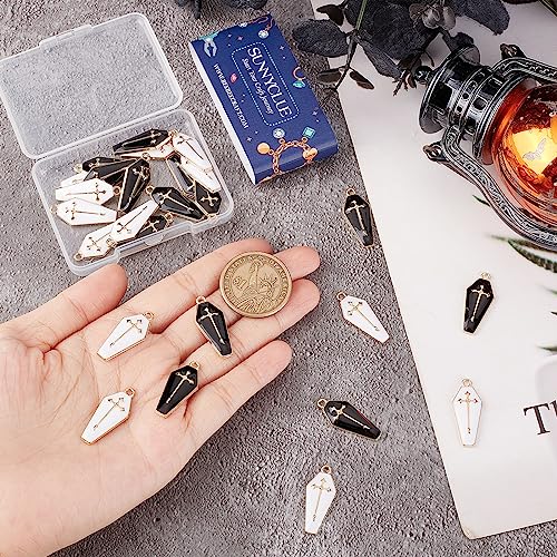 SUNNYCLUE 1 Box 30Pcs Coffin Charms Gothic Style Halloween Enamel Charm Black White Golden Cross for jewellery Making Cham Necklace Earrings Bracelets Keychain Men Women DIY Supplies - Image 3