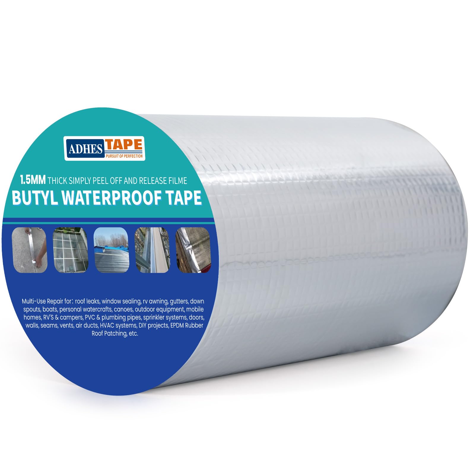 ADHES Butyl Tape Waterproof Tape Aluminum Foil Tape with Strong Rubber 200mm x 5m 1 roll 1.5mm thickness for Roof Leak Surface Crack