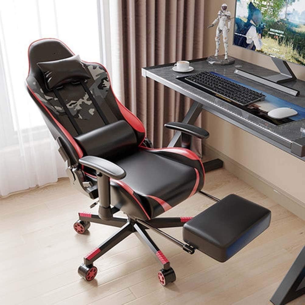 Office Chairs Gaming Chair with Footrest Adjustable Armrest Reclining Swivel Chair Ergonomic High Back Office Computer Chair with Lumbar Support Headrest PU Leather Racing C