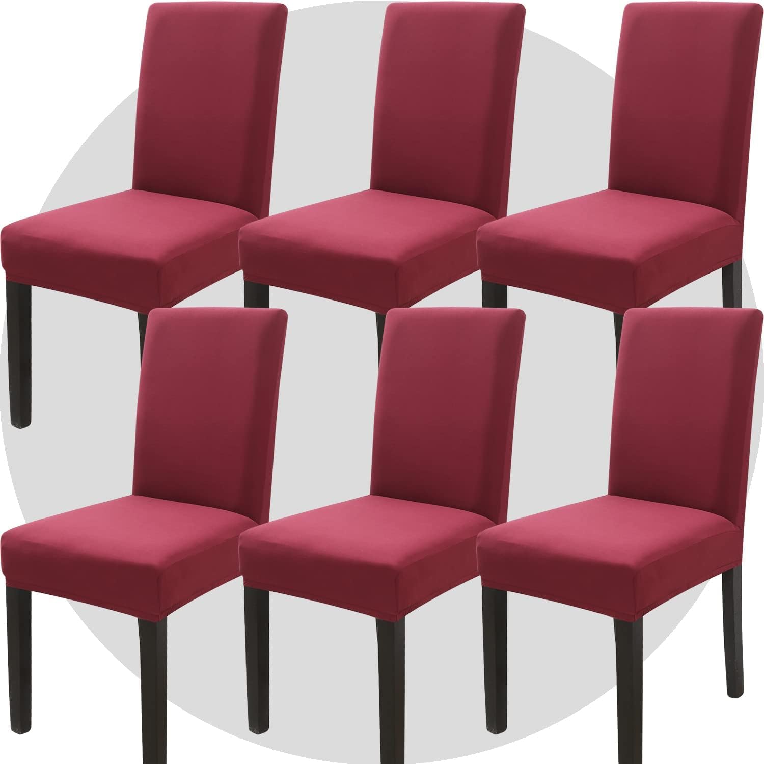DLMWELL Stretch Chair Covers Slipcovers Set of 6 Claret Stretchable Dining Chair Slipcover Washable Removable for Kitchen,Hotel,Restaurant