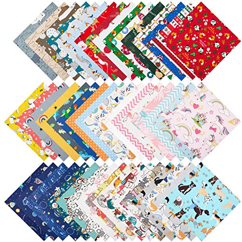 50 Piezas Navidad Tela Algodon Telas Patchwork, ZWOOS Telas para Manualidades DIY Tela de Algodón de Dibujos Tejido DIY Costura Paquete de Tela para Patchwork Material, 25 CM x 25 CM