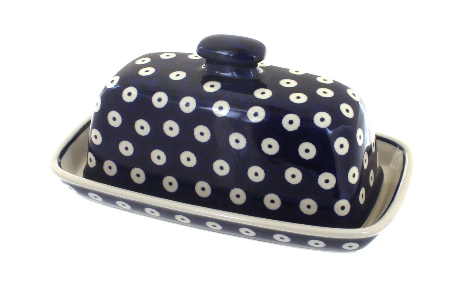 Blue Rose Polish Pottery Dots Butter Dish