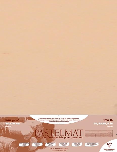 Clairefontaine 96021C Paquet Papier Pastelmat - 5 Feuilles Carte Spéciale pour Pastels Secs - 50x70 cm 360g - Maïs - 1