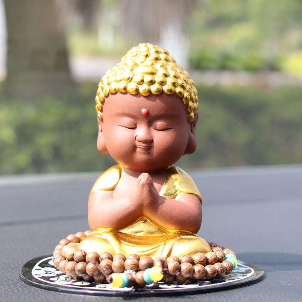 Statue Bouddha miniature céramique rouge figurine moine déco maison