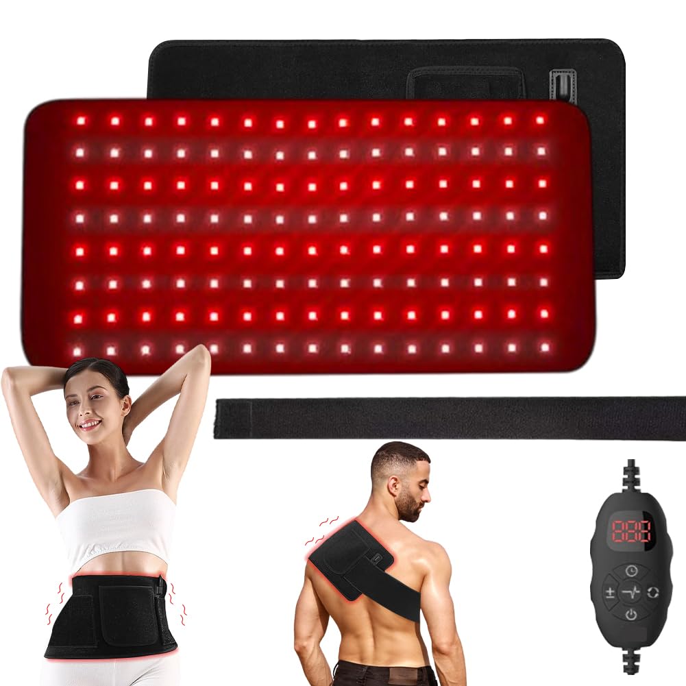 120 LED lampada a luce rossa a infrarossi, cintura terapia, 5 livelli di vibrazione e intensità luminosa, modalità impulso 10 Hz, dispositivo terapeutico a luce rossa a infrarossi, per schiena