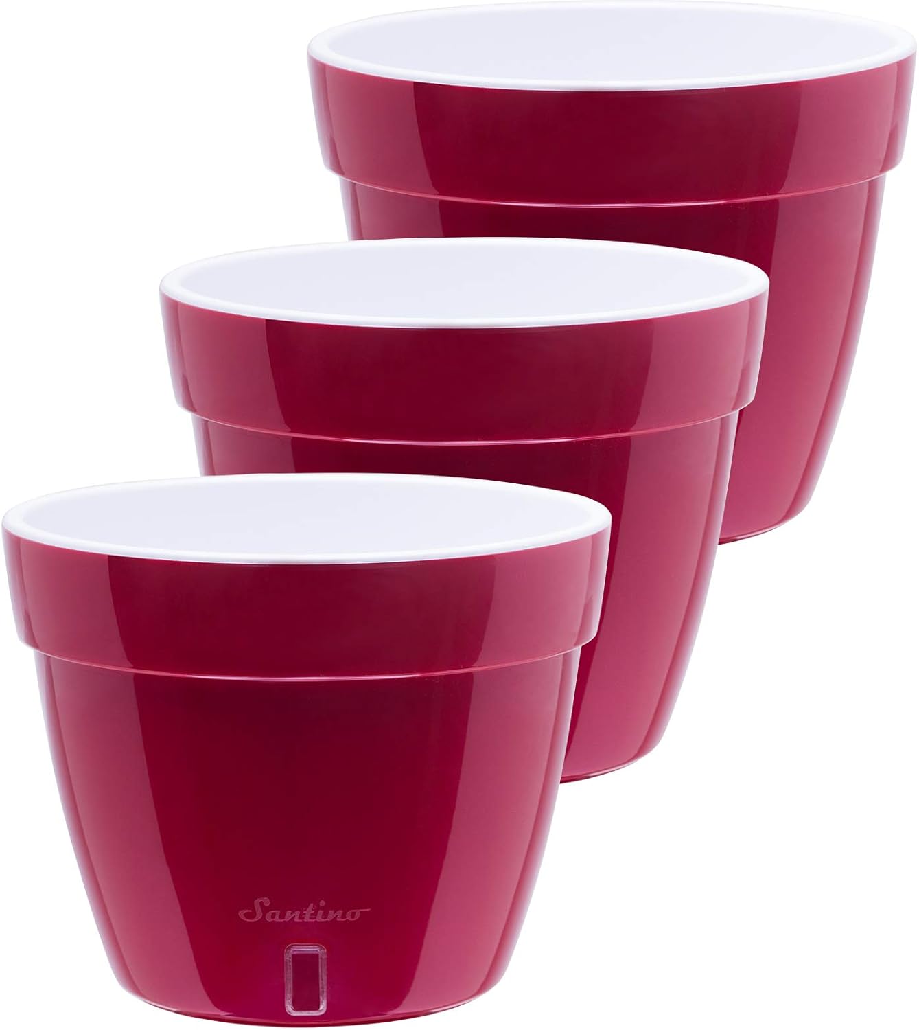 DECOPOTS - 3 Pack - Self Watering Planter - Modern Flower Pot with Water Level Indicator - 7.1" Tall - for All House Plants, Flowers, Herbs (Diameter 9.2", Red - Pearl/White)