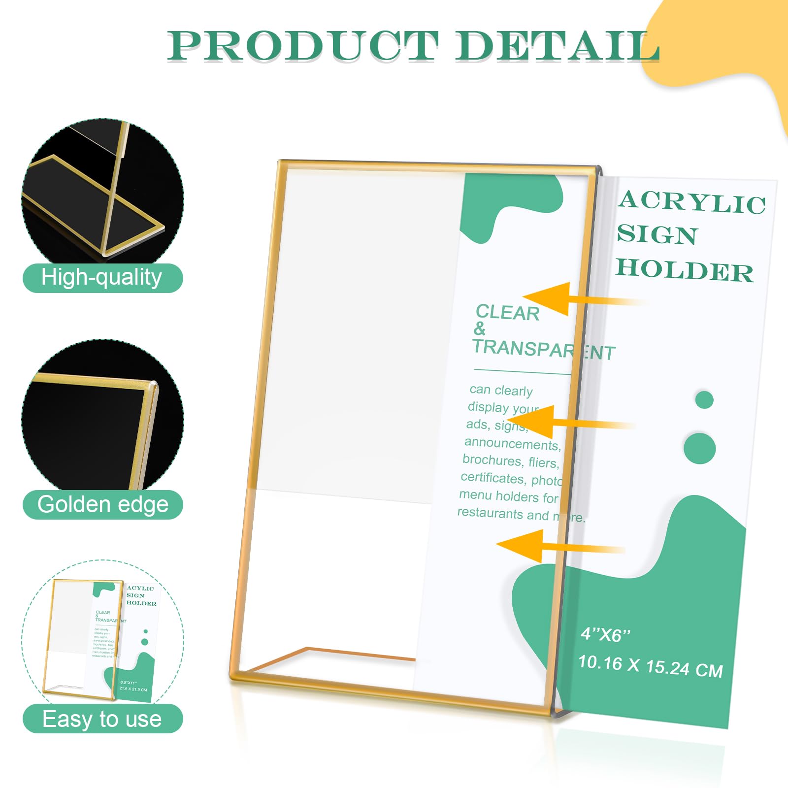 12 soportes acrílicos para letreros dorados, marcos transparentes para números de mesa de boda, soportes para menú, soporte de exhibición de mesa de doble cara, marcos de fotos inclinados para boda