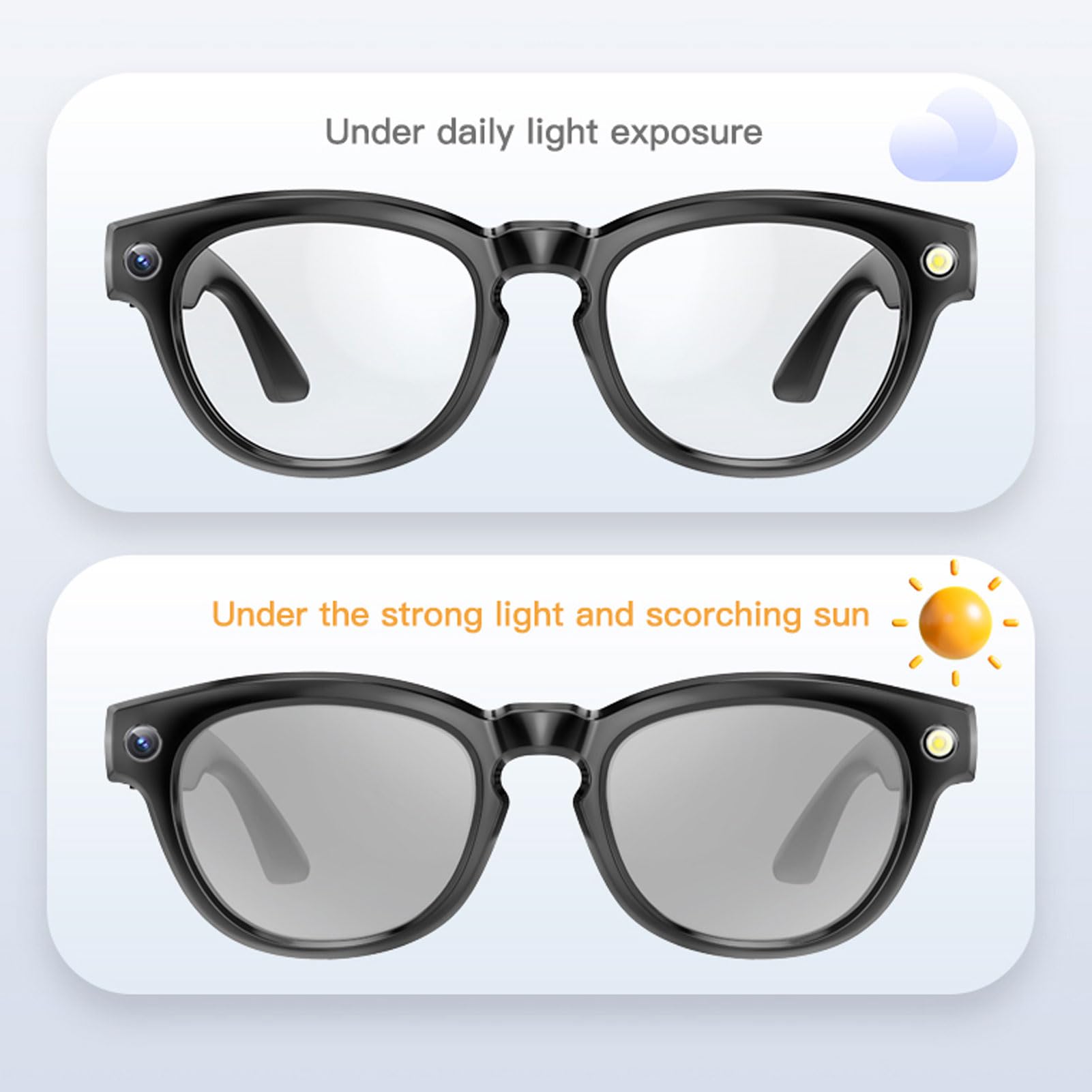 Ejoyous Inteligentne okulary z kamerą, Bluetooth sportowe okulary z 11 tłumaczeniami głosowymi, przenośne okulary AI do tłumaczenia zdjęć i filmów, do aktywności na świeżym powietrzu, podróży, spotkań