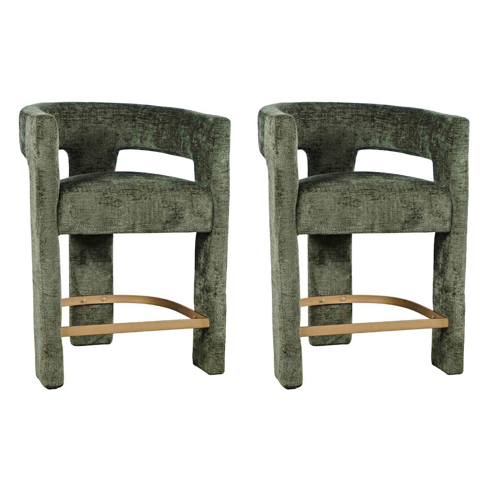 Jofran Gwen Forest Upholstered Counter Stool with Arms – Versatile Barstools – Stylish Seating for Kitchen Dining Room or Home Bar, Natural, Modern