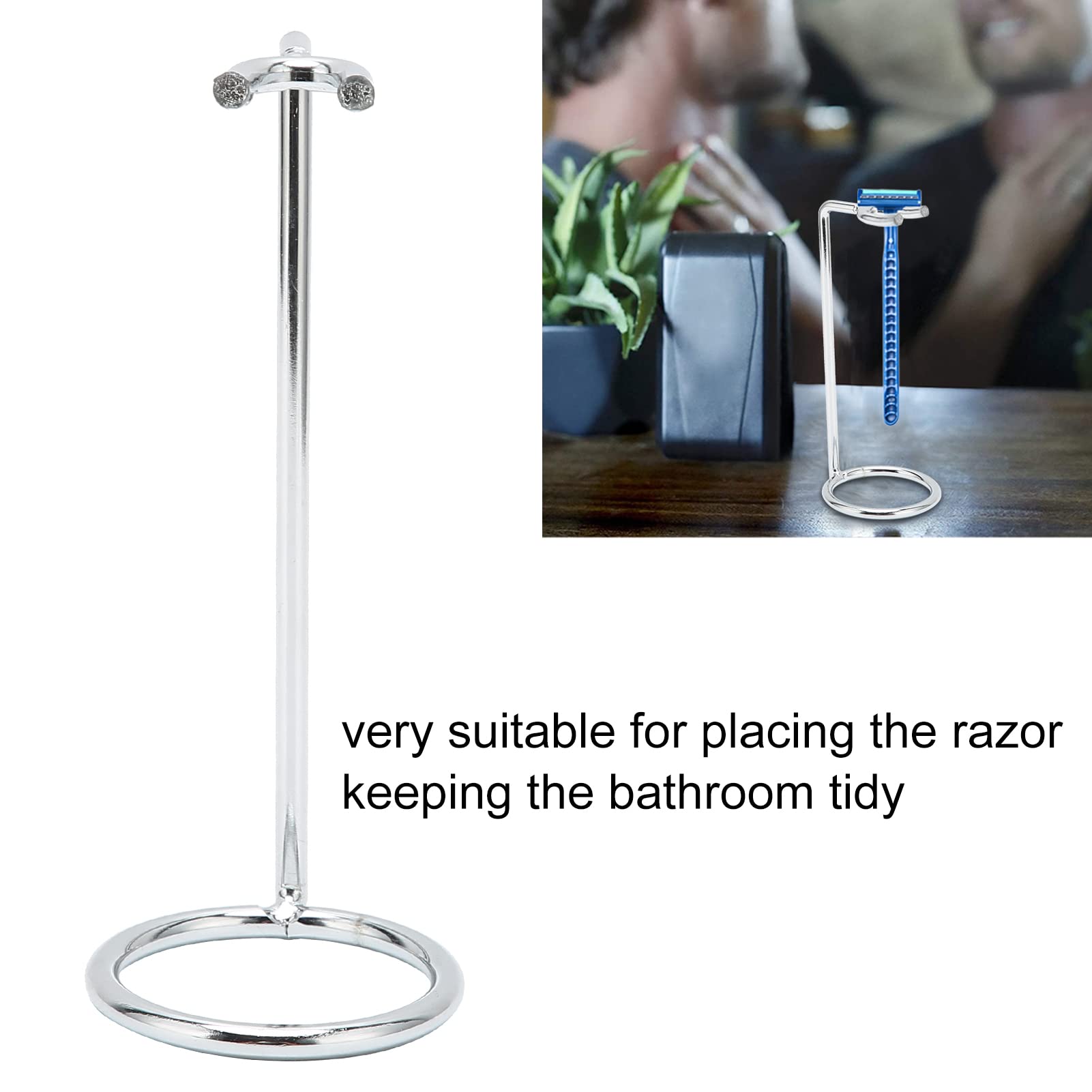 Men's Shaving Safety Stand, Stainless Steel Fast Drying Anti Holder Base for Home or Barber Salon (Silver)